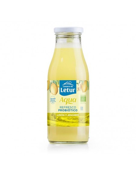 Refresco probiótico ecológico sin gas, fermentado con cultivos vivos de kéfir y elaborado con zumo de limón y jengibre.