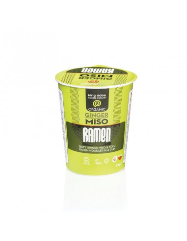 Vaso de sopa ramen de miso y jengibre...