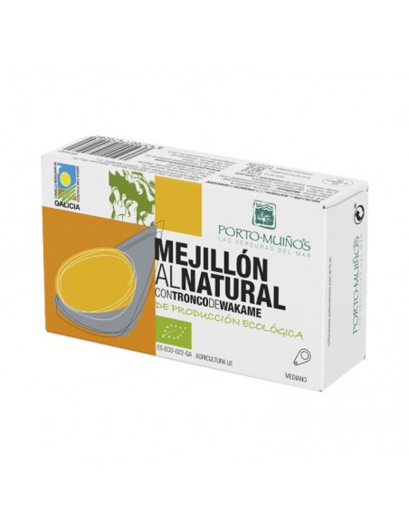 Mejillón al natural con tronco de wakame Bio 90g Porto Muiños