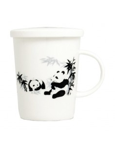 Taza Panda de porcelana con filtro y tapa de 300 ml