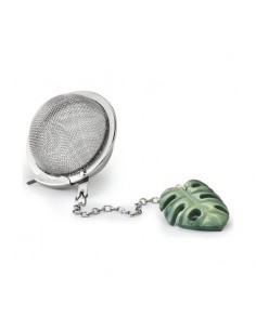 Filtro Monstera de acero inoxidable con bola, cadena y figura de hoja