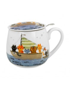 Taza Crew de porcelana 400 ml con filtro de acero inoxidable y tapa