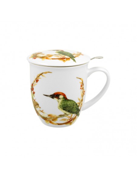 Taza Woodpecker de porcelana 400 ml con filtro de acero inoxidable y tapa