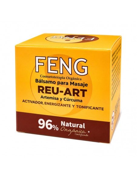 Tarro cerrado de bálsamo Reu-Art de artemisa y cúrcuma 50ml Feng sobre fondo blanco