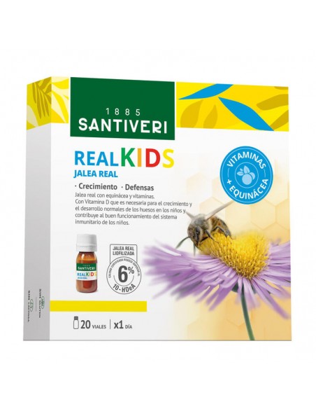 Estuche de Realkids infantil con 20 viales Santiveri sobre fondo blanco