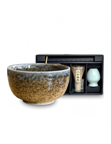 Set Ki de cerámica japonesa para matcha 500ml con cuenco, cucharita, batidor y soporte