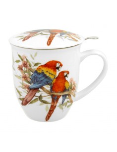 Taza Macaw DUO de porcelana con filtro de acero inoxidable y tapa, 400 ml