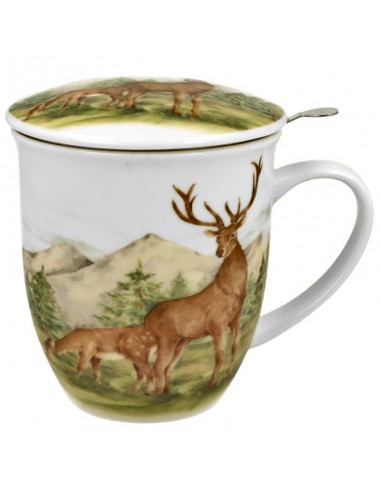 Taza Deer de porcelana con diseño de ciervos, tapa y filtro